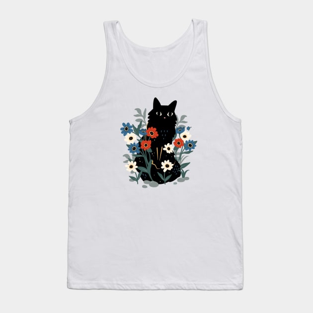 Cute black cat in the garden Tank Top by crealizable